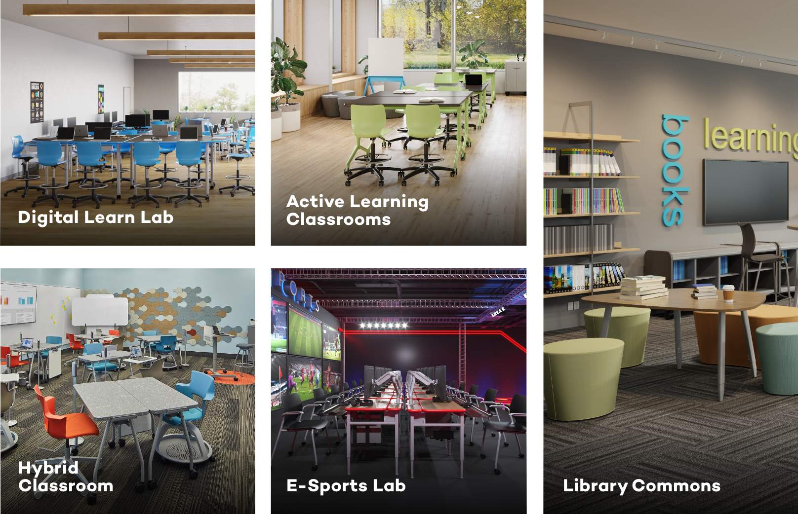 five images of classrooms